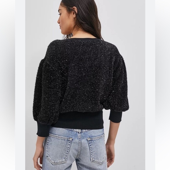 NWT Anthropologie MAEVE PAMELA TINSEL Black SHIMMER SWEATER size Small - Picture 15 of 15